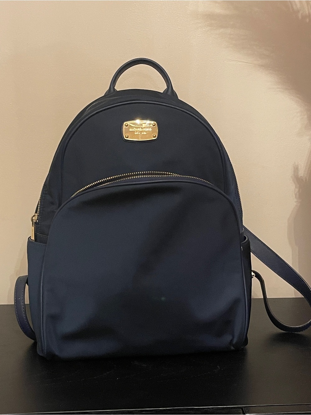 Michael Kors Navy Backpack with Gold-Tone Plate